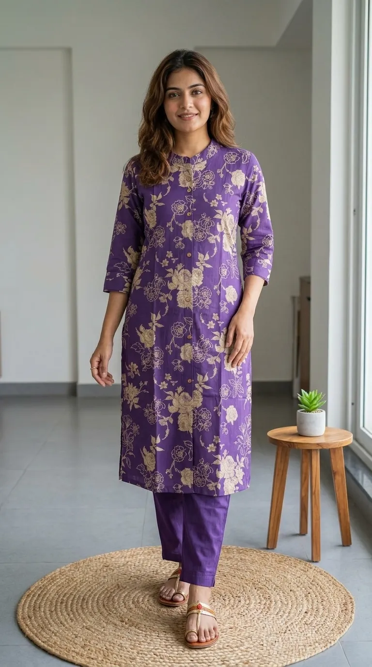 Royal Purple Traditional Kurti Set